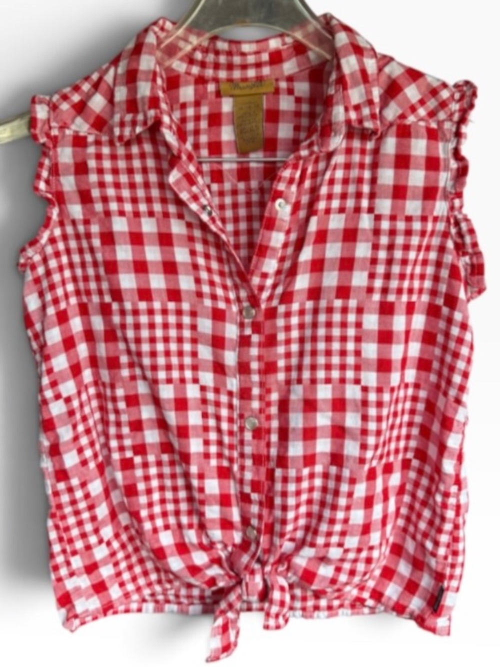 Wrangler Red and White Check Sleeveless Pearl Snap Button Down Shirt Sz XL